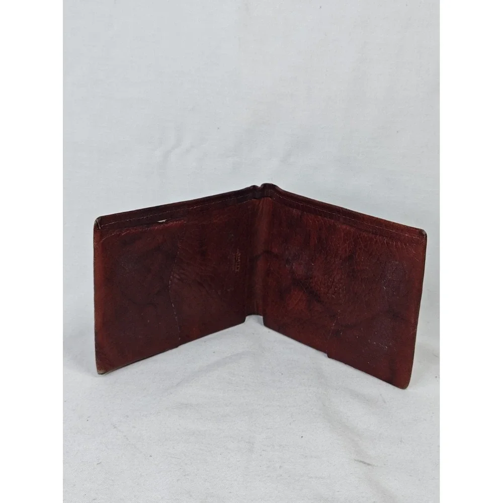 Vintage 80's Amity Brown Cowhide Leather Men's Bi-fold Billfold Wallet Money!